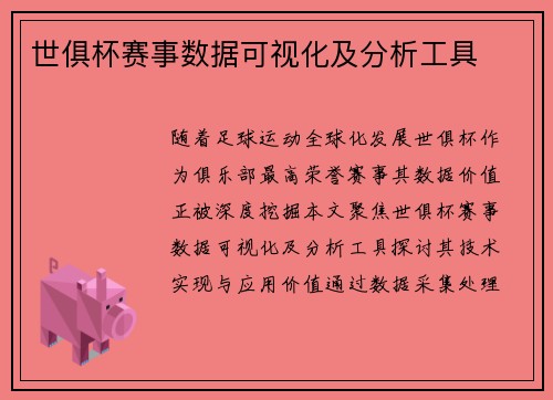 世俱杯赛事数据可视化及分析工具